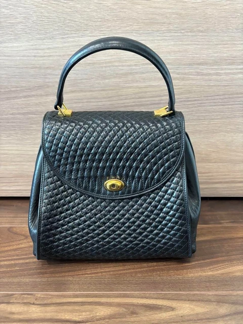 Sac à Main Vintage Bally - Cuir Vernis Matelassé Noir à Double Rabat - Bandoulière - Neuf Sans étiquette