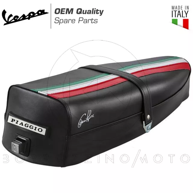 Sella Sedile Per Piaggio Vespa Px 125 150 200 Nera / Tricolore Telaio In Ferro