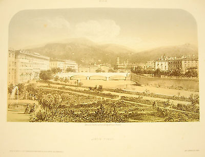Litografía Por Jacques Buena (1810-1876) Vista Del Jardín Ocio de Nice C 1850