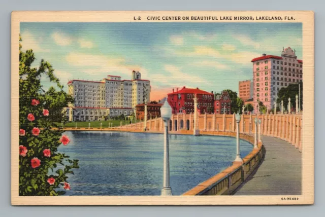 Civic Center Beautiful Lake Mirror Lakeland FL Florida Postcard
