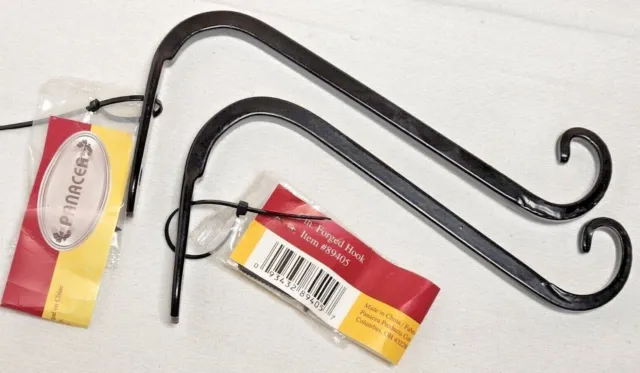 NEW- Two Panacea- 5 in Forged Plant Hooks Black Wrought Iron- 2 Total- 1" Screws