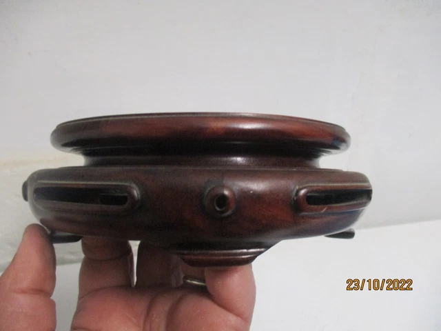 grand socle en bois vase chinois chine antique chinese wood stand base 18 cm ..