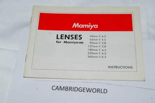 Mamiya Rb Lenses Instruction Manual Guide Book Genuine Original
