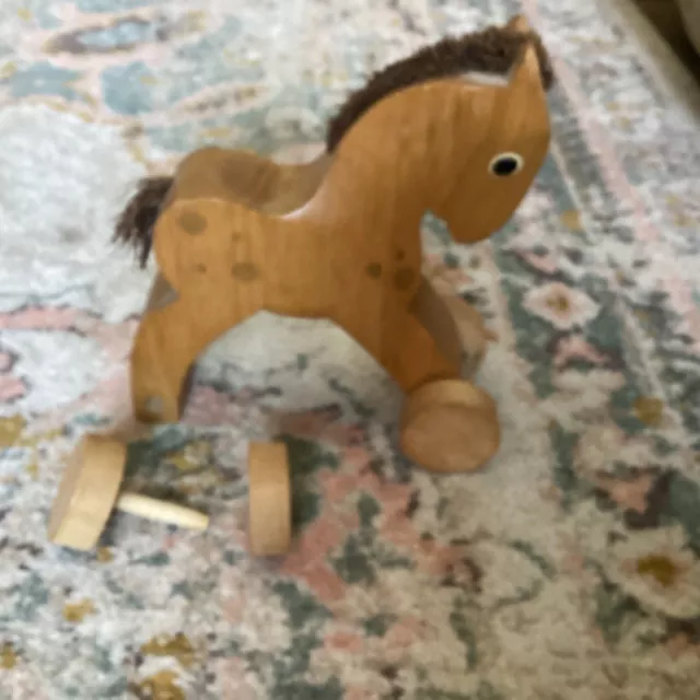 Vintage Wood Horse Pull Along Toy Needs Repair No Pull String-See Description