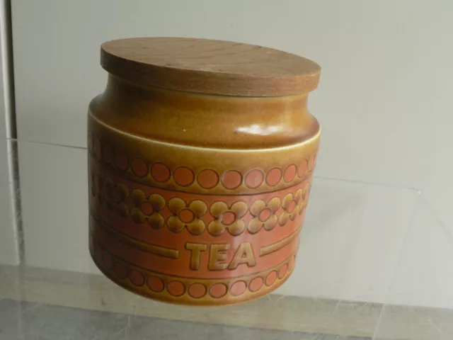 VINTAGE 1970s HORNSEA SAFFRON STORAGE JAR WITH WOODEN LID Tea