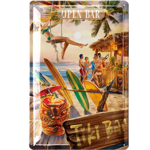 Retro Blechschild TiKi BAR, Cocktailbar Dekoration, Surf Deko Pool Deko 20x30cm