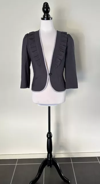 Review 1  Buttons Blazer  Size 12  Women's Work Party Jacket 3/4 Sleeve Grey