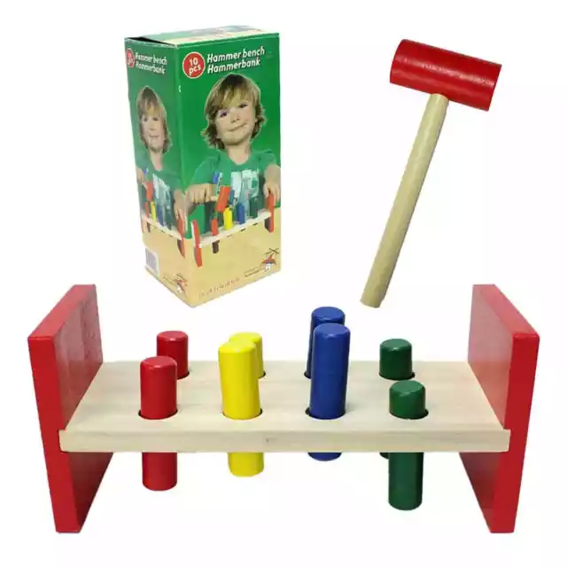 Hammerbank aus Holz | 10 teilig | Holz Spielzeug | Kinder Hammer Spiel