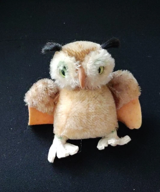 Steiff Eule Wittie, kleines antikes Stofftier, 60 er Jahre,ca. 13 cm ,mit Knopf