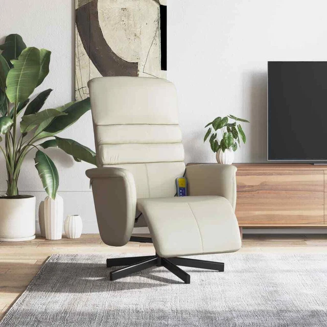 Massagesessel Fußteil Fernsehsessel Relaxsessel Sessel Creme Kunstleder vidaXL