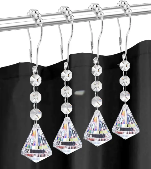 Shower Curtain Hooks Rings for Bathroom, 12PCS Diamond Crystal Bead Stainless St
