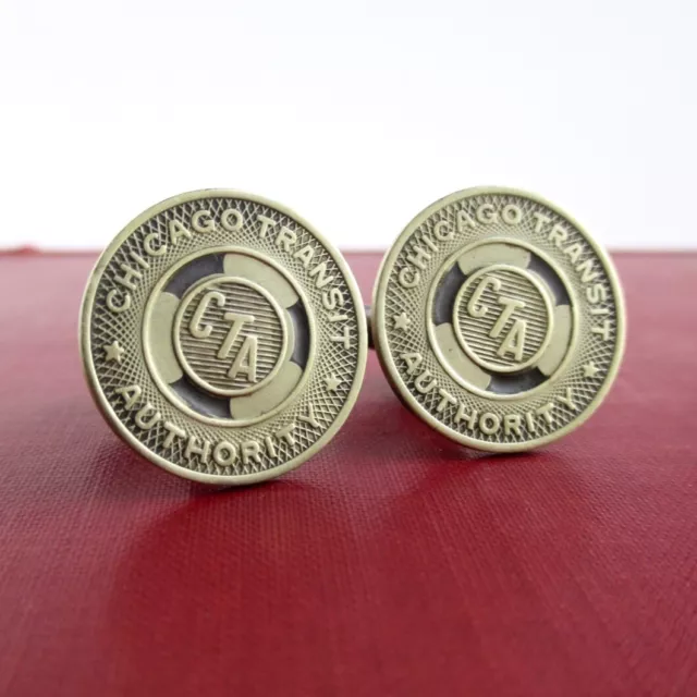 CHICAGO Transit Token Cuff Links - Repurposed Vintage CTA Gold Coins, Large Size CHICAGO Transit Token Cuff Links - Repurposed Vintage CTA Gold Coins, Large Size