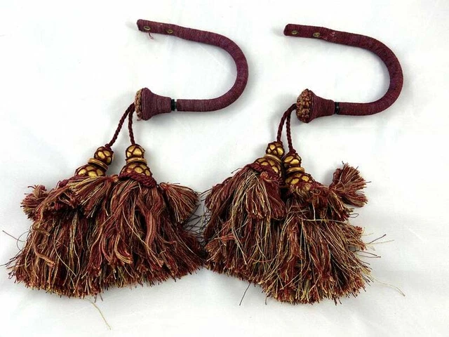 Vintage Curtain Hold Backs w Tassels. Solid Drapery Hooks. Large Tassels Regency 2