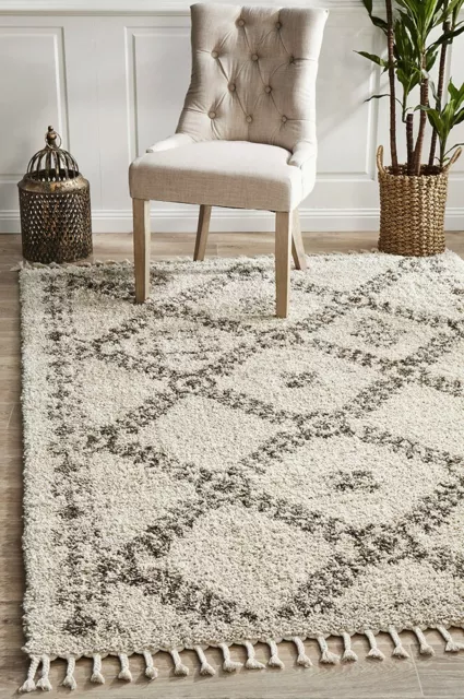 AFFRON 33 Natural Cream Moroccan RUG Floor Mat Carpet Shaggy Shag