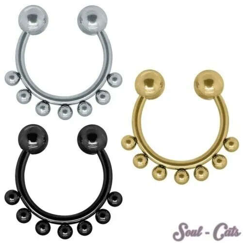 Faux Piercing Septum Boules Nez Anneau Acier Inoxydable Or Noir Argent