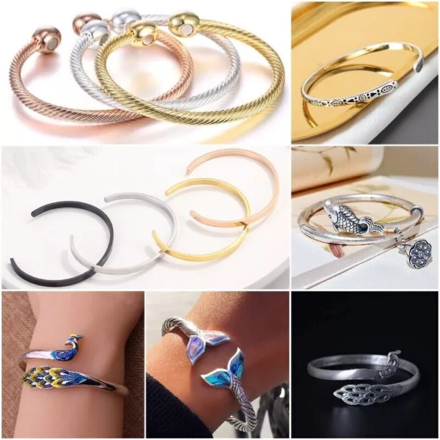 Fashion 925 Silver Women Bangle Cuff Bracelet Jewelry Wedding Party Band Gifts