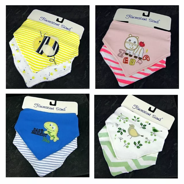 Baby Dribble Bib, Bandanna ,100% Cotton, Scarf Catcher Colours , 2 Pack