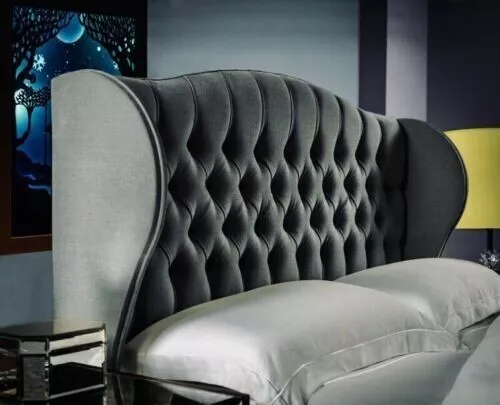 Nueva cabecera Wing Back Chesterfield alas tuberías peluche terciopelo carbón 54 in de alto