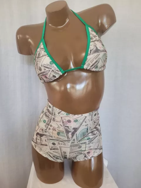 New high waist  booty short set for exotic pole dancer XS/S Money print
