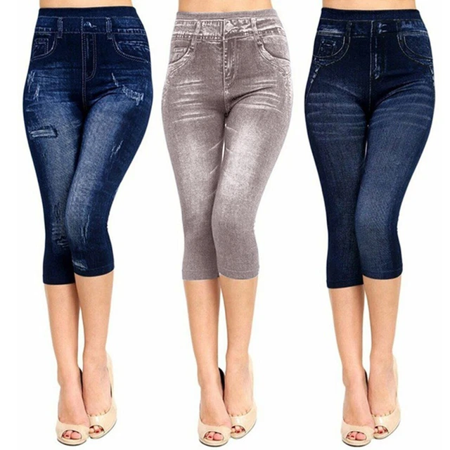 Jeans Hosen Kurz Geschnitten Hohe Taille Übergröße Skinny Bleistifthose
