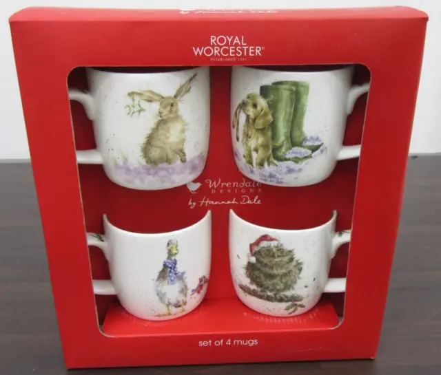 Royal Worcester Wrendale Designs Hannah Dale X4 Mugs Boxset Hare Dog Duck Owl