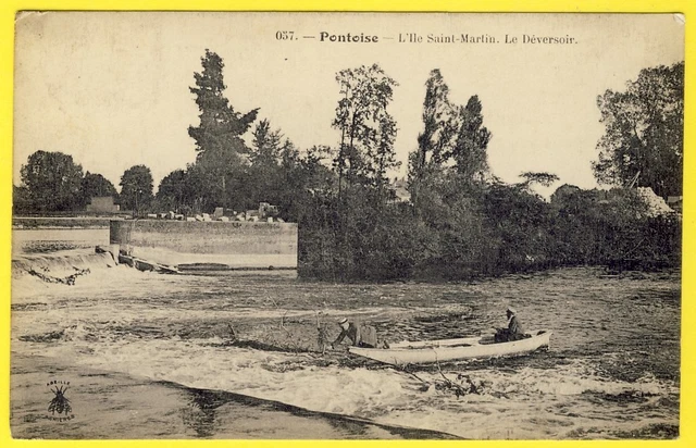 cpa RARE 95 - PONTOISE (Val d'Oise) L'ILE SAINT MARTIN Le DÉVERSOIR Animated