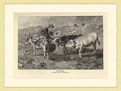 Treue Freunde Sennerin Kühe Gemälde von Anton Braith HOLZSTICH II 606