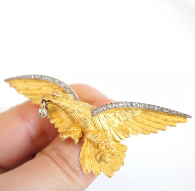 Antike Adler Brosche/Anhänger Belle Epoque 585/000 Gelbgold mit Diamanten B3677