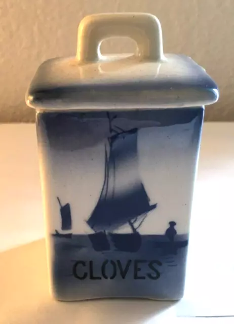 Vintage Ditmar Urbach – Cloves – Blue Sailboat Spice Jar Czechoslovakia Pottery
