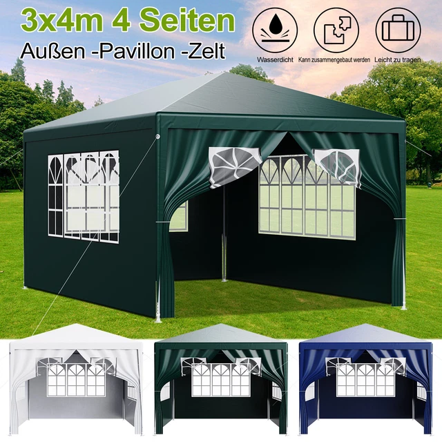 Pavillon 3x4m WASSERDICHT Garten Partyzelt Bier Zelt mit 4 Seitenwände 3 Farbe