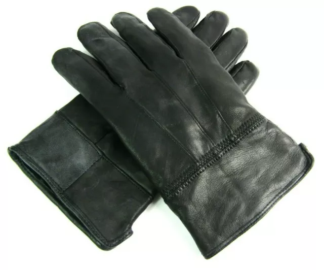 Mens Super Soft Genuine High Quality Black Leather Gloves Winter Fleece Lined