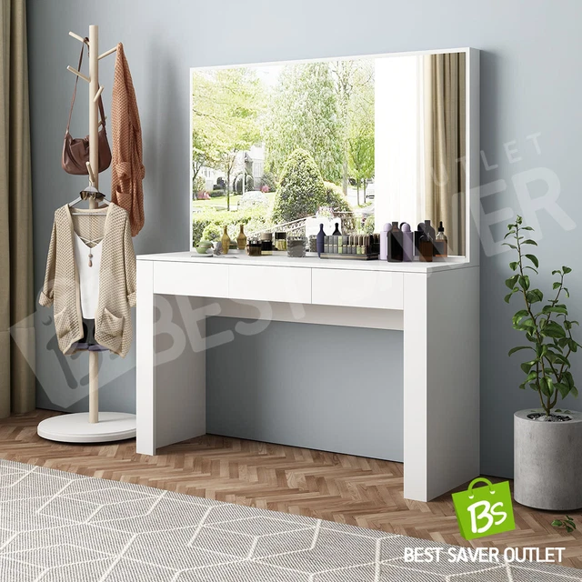 Modern Large Mirror Dressing Table Makeup Jewellery Cabinet with 3 Drawers White