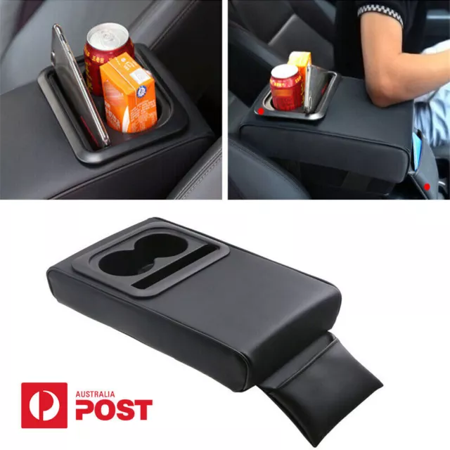 Black PU Leather Car Armrest Center Console Box Cup Holder Storage Bracket AU