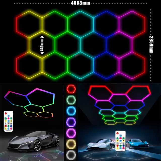 Hágalo usted mismo luces LED hexagonales vinculables de garaje RGB/Blanco iluminación de panal cuidado del automóvil