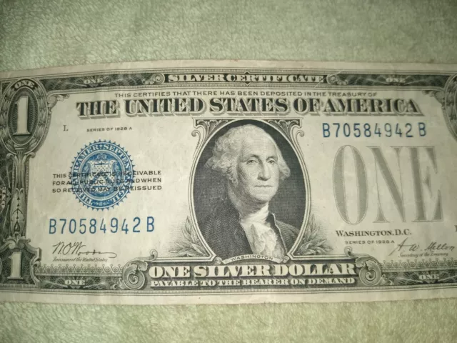 1928 A US $1 Silver Certificate Funny Back Blue Seal Bank Note