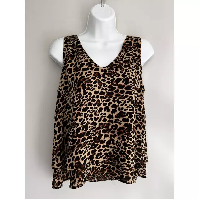 ZARA LEOPARD PRINT Blouse Top Size Extra Small XS Animal Brown V Neck ...