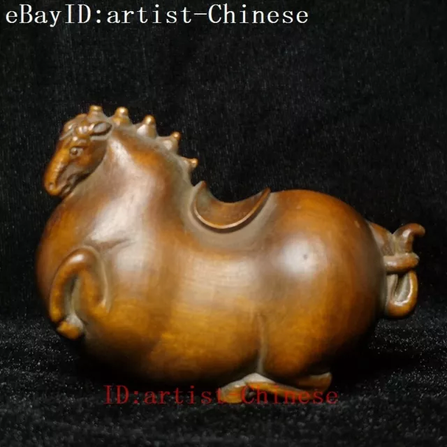 2.8" Japanese boxwood hand carved Tang horses horse statue Old desk decoration