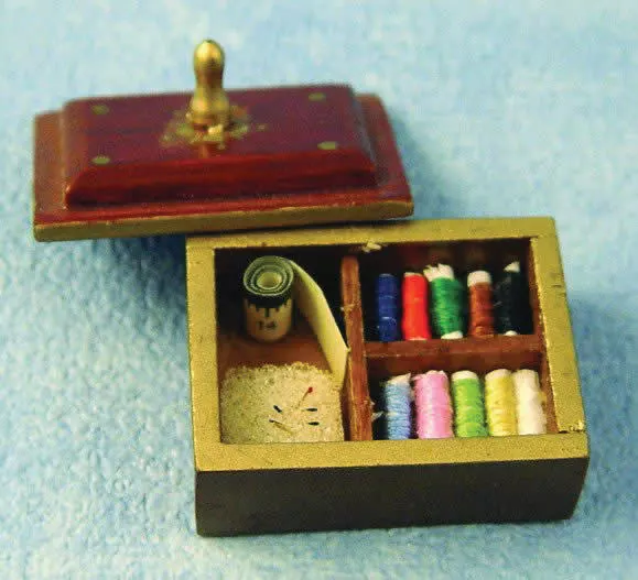 Sewing Box with accessories, Dolls House Miniature Sewing Room 1/12 Scale