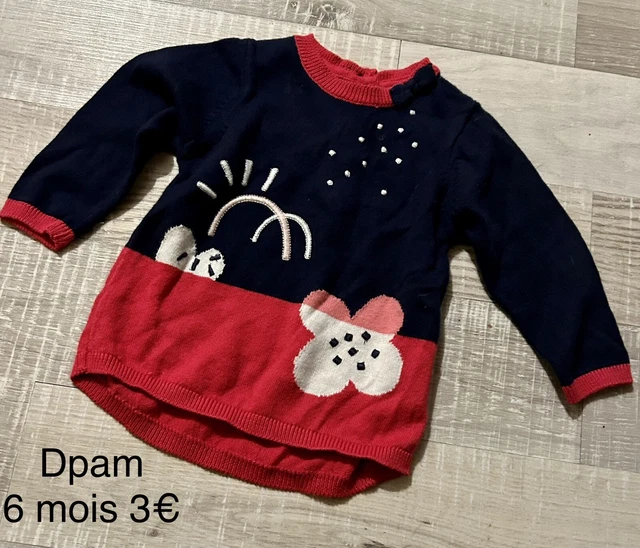 Dpam 6 MOIS FILLE : ROBE rouge  fleurie Hiver Pull tbe