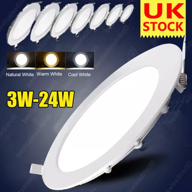 3W 6W 9W 12W 18W 24W LED Panel Light Round Recessed Ceiling Down Lights UK Stock