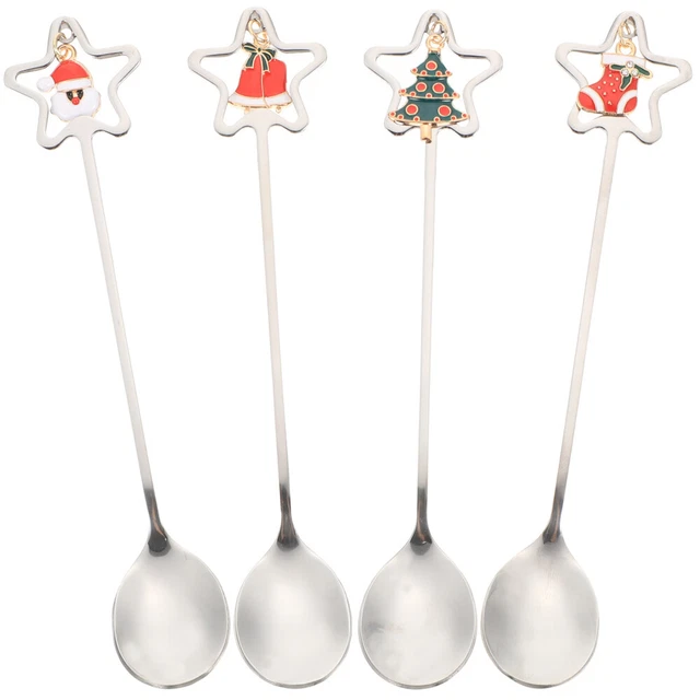 Set 4 pz cucchiai da miscelazione delicati forchetta di Natale cucchiaio cucchiaio da dessert