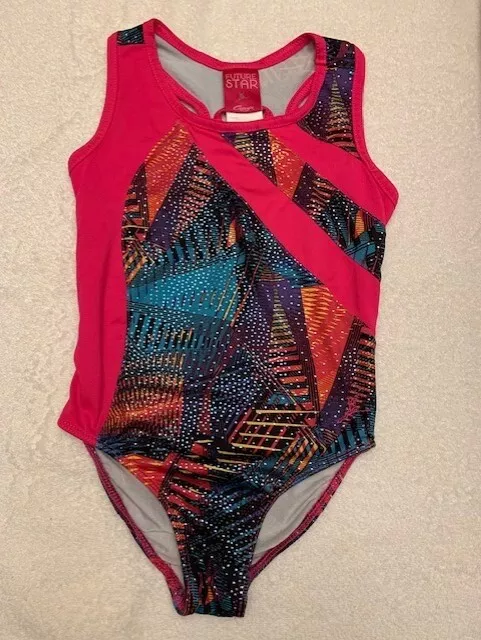 Future Star Capezio Girls XS Multicolor Geometric Print Dance Gymnastics Leotard