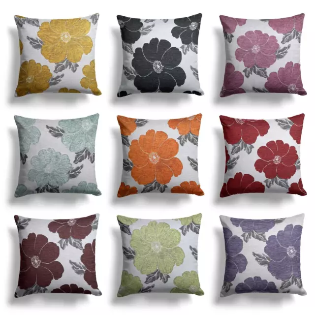 Floral Cushion Covers Reversible Thick Chenille Cushions 18" 22" 9 Colours