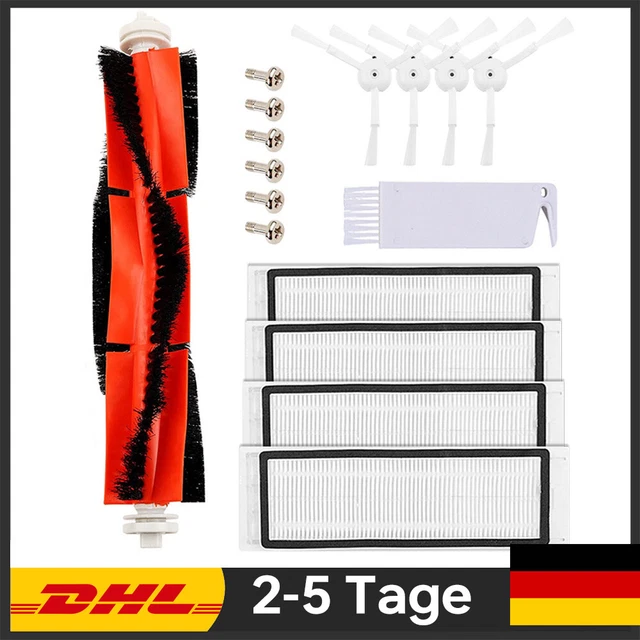 Chuancheng Set voor Xiaomi Roborock S6 S5 max S6 Pure S6 maxV Staubsauger, inklusive 2 Rollenbürsten, 3 Seitenbürsten, 4 Hepa-Filter, 4 Wischtücher, 6 Wasserkern, 1 Rad