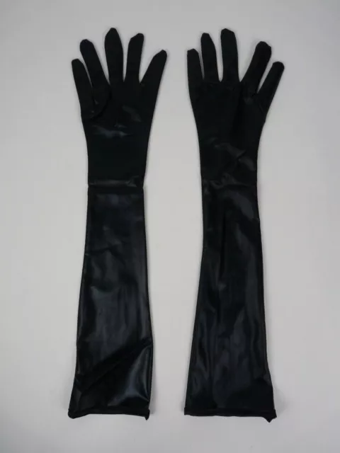 Damen Wetlook Lack Leder Handschuhe schwarz