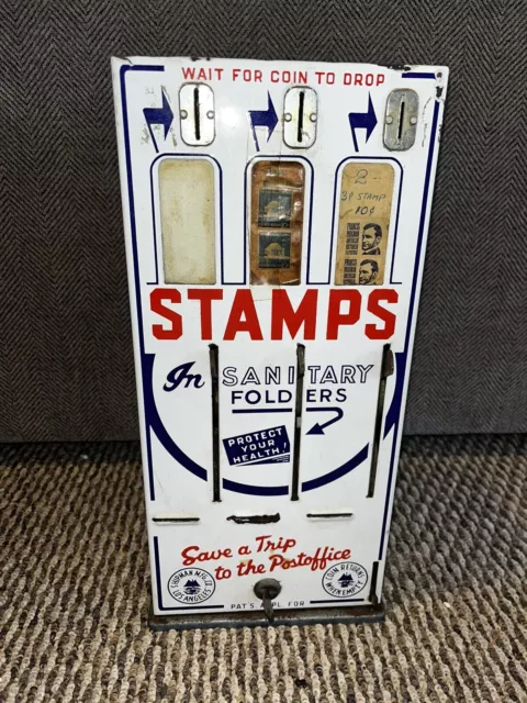 Vtg Shipman Stamp Vending Machine Porcelain Front Antique Post Office W/ Keys