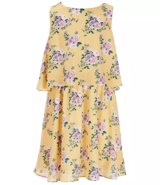 NWT Rare Editions Girls Size 12 Yellow Pink Floral Sleeveless Popover Dress