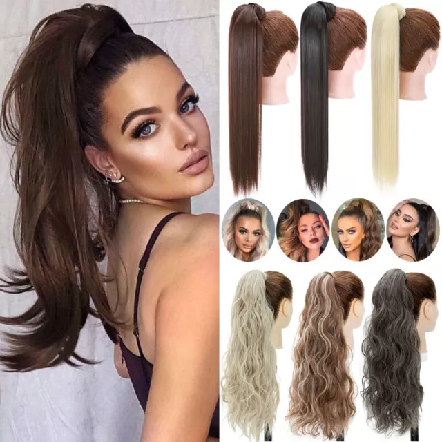 Thick Natural Wrap on Ponytail Clip in Hair Extension Pony Tail Natural As Human