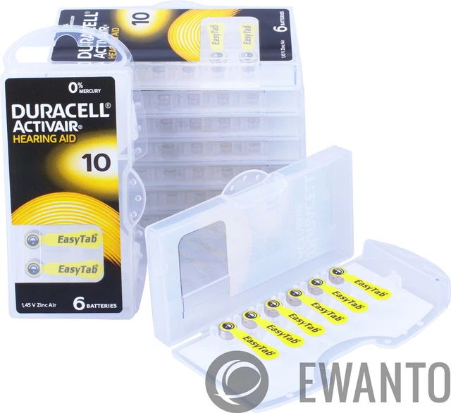 60 x batterie per apparecchi acustici Duracell Activair 10 Udito 24610 6118...