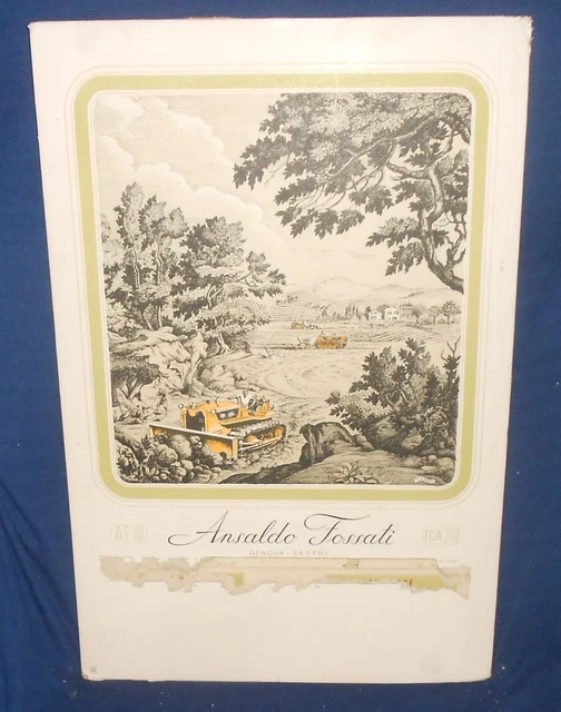 ansaldo - fossati illustrazione filippo romoli calendario 1950 trattore af8 tca